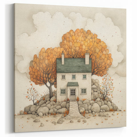 Autumn Cottage Charm - Fall Wall Art Cozy Rustic Seasonal Print