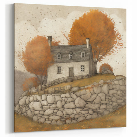 Rustic Autumn Cottage - Fall Wall Art Cozy Countryside Seasonal Print