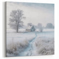 Winter Cottage Frosted Tree Wall Art - Snowy Path and Calm Landscape