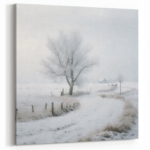 Frosty Winter Path Wall Art - Snowy Landscape with Bare Tree
