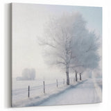 Frosty Winter Road Wall Art - Snowy Path with Frosted Trees Canvas