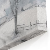 Winter Cottage Path Wall Art - Snowy Road with Frosted Tree Print