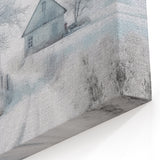 Winter Cottage Scene Wall Art - Snowy Path with Frosted Tree Canvas
