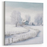 Winter Cottage Landscape Wall Art - Snowy Path and Frosted Trees Print