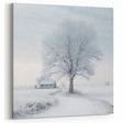 Frosted Tree Winter Wall Art - Serene Snowy Landscape with Cottage