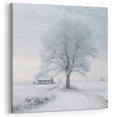 Frosted Tree Winter Wall Art - Serene Snowy Landscape with Cottage
