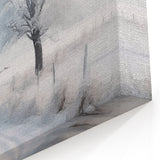 Frosty Winter Tree Wall Art - Snowy Path with Cottage Canvas Print