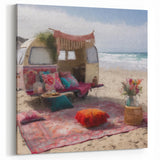 Pastel Beach Bohemian Caravan - Vintage Camper Van Wall Art