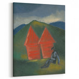 Modern Rural Landscape Wall Art - Abstract Barns with Dark Tones