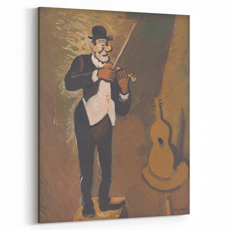 Vintage Performer Wall Art - Whimsical Clown Playing Violin in Warm Tones