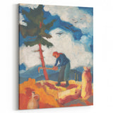 Modern Wall Art - Vibrant Rural Landscape with Worker | Colorful Art Print