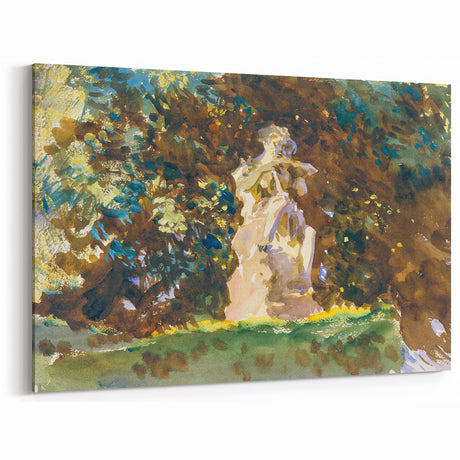 Modern Wall Art - Verdant Garden Scene with Statue | Nature-Inspired Decor