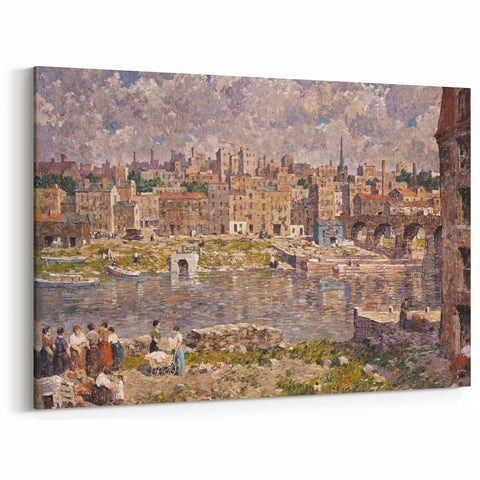 Modern Wall Art - Vibrant Riverside Town Scene | Classic Cityscape Decor