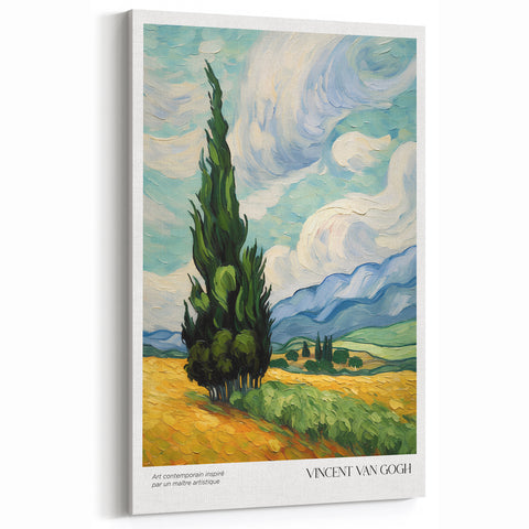 Famous Van Gogh Paintings - Cypress Trees in Wheatfield Wall Art