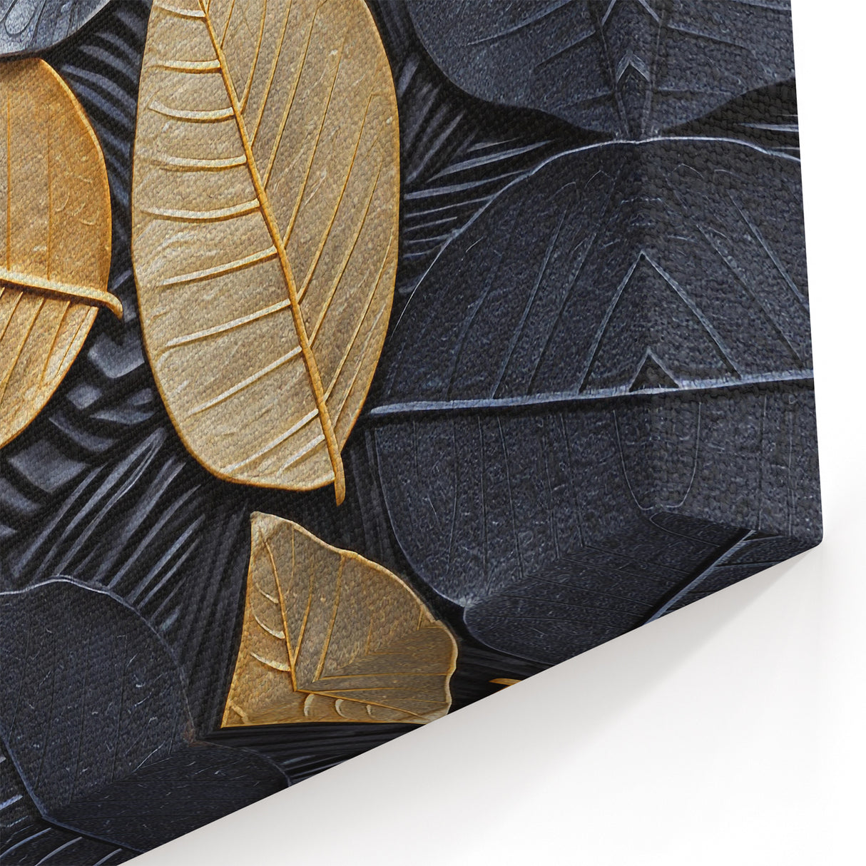 Black and Gold Leaf Art - Modern Textured Leaf Wall Decor Print
