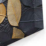 Black and Gold Leaf Art - Modern Textured Leaf Wall Decor Print