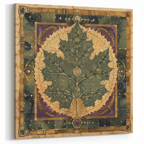 Botanical Leaf Art - Green and Gold Celestial Leaf Canvas Print