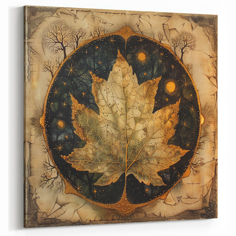 Mystical Maple Leaf Art - Celestial Night Botanical Wall Decor Print