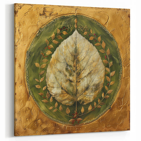Leaf Canvas Prints - Gold and Green Botanical Leaf Art Decor