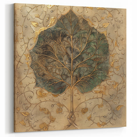 Botanical Leaf Art - Elegant Gold Veined Leaf Print for Home Decor