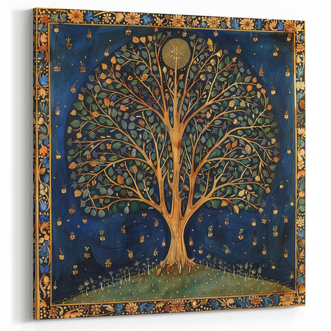 Leaf Wall Art - Golden Tree Night Sky Botanical Canvas Print