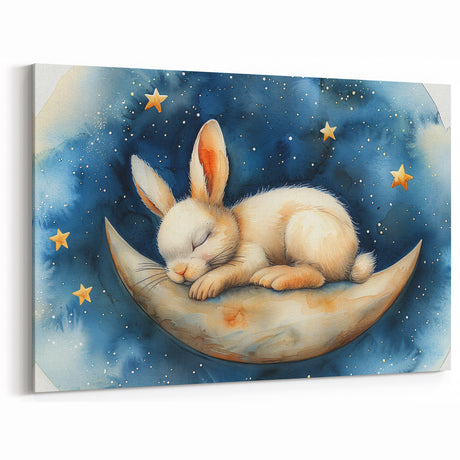 Moonlit Bunny - Kids Room Wall Art Canvas and Framed Options