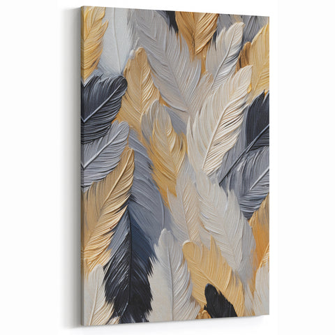 Elegant Feather Texture Wall Art – Soft Tones in Gold and Gray
