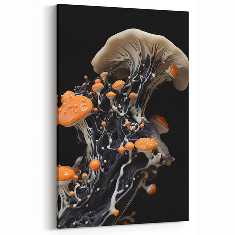 Insect Macro Photography Art - Cream and Orange Mushroom Wall Print