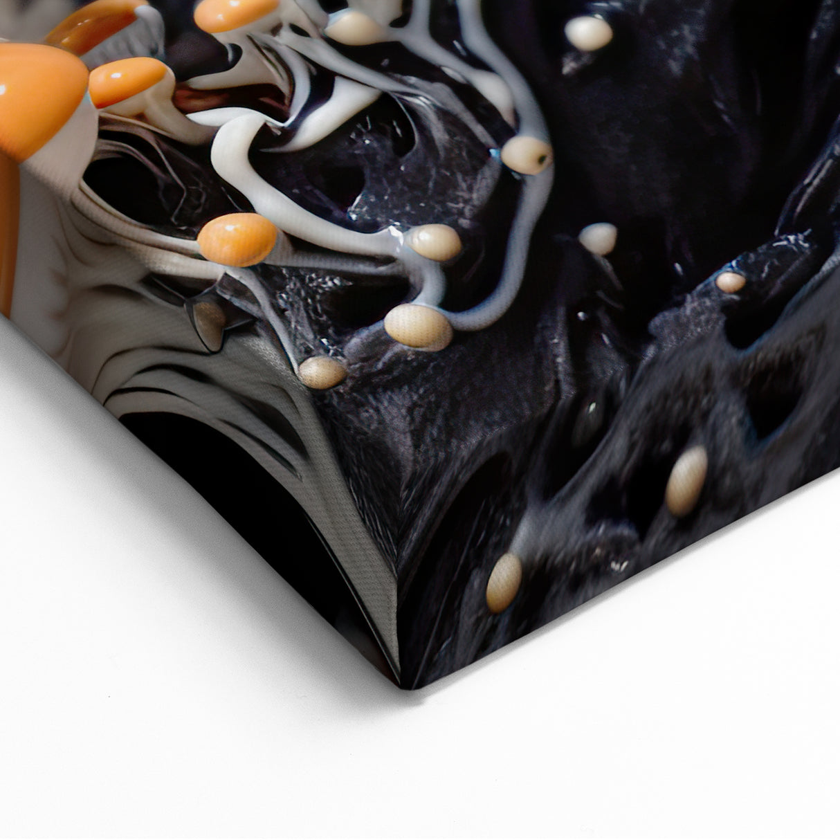 Insect Macro Photography Art - Cream and Orange Mushroom Wall Print