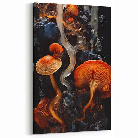 Wildlife Closeup Art Prints - Fiery Orange Mushroom Macro Photography