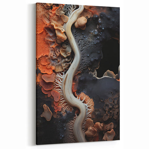 Abstract Nature Wall Art - Wavy Orange and Beige Macro Texture Print
