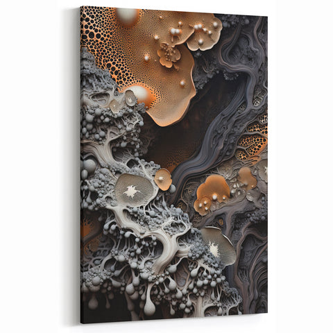 Abstract Macro Wall Art - Gold and Gray Cellular Texture Photography