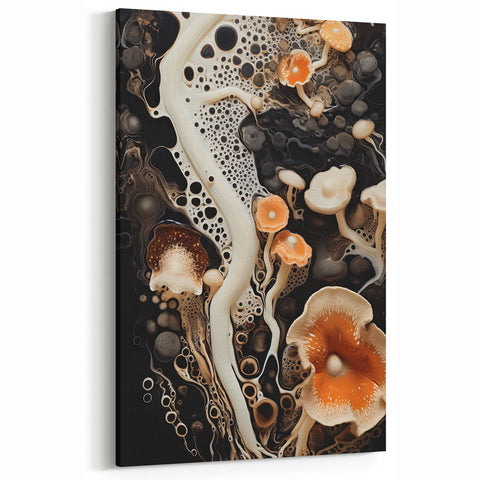 Fluid Mushroom Macro Art – Cream and Peach Abstract Nature Wall Decor