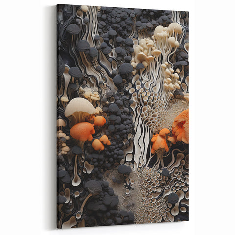 Vibrant Mushroom Macro Art – Cream and Orange Textured Wall Decor Print