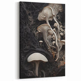 Elegant Mushroom Cluster Macro Art – Cream and Black Nature Wall Decor