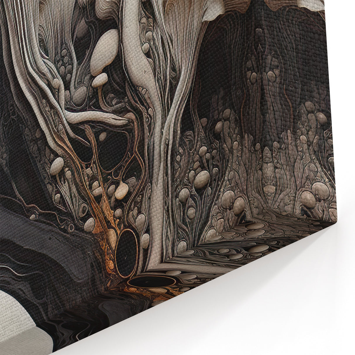 Elegant Mushroom Cluster Macro Art – Cream and Black Nature Wall Decor