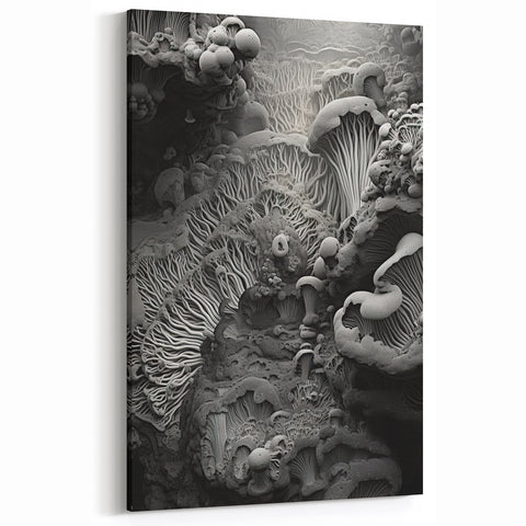 Monochrome Fungi Macro Art – Elegant Grayscale Nature Wall Decor Print