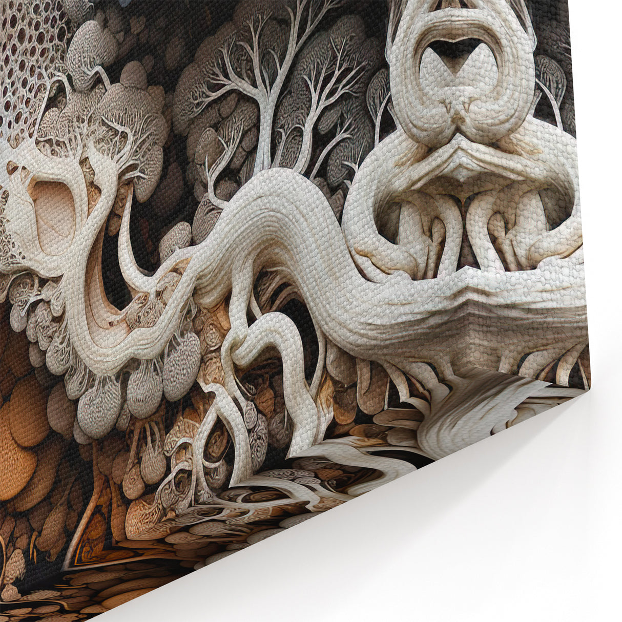 Textured Fungi and Tree Macro Art – Cream and Burnt Orange Wall Decor