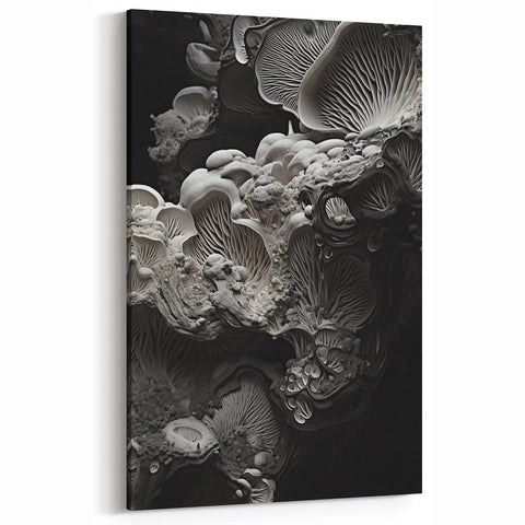 Grayscale Mushroom Macro Art – Elegant Monochrome Nature Wall Decor