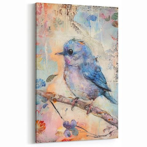 Bluebird Wildlife Painting Wall Art - Animal Canvas Print for Home Decor