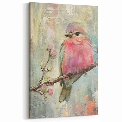 Blush Pink Bird Wildlife Painting - Animal Canvas Wall Art for Home Decor