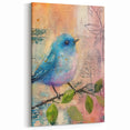 Bluebird with Leaves Wildlife Painting - Animal Canvas Wall Art for Home