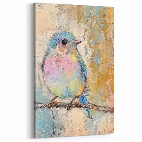 Pastel Multicolor Bird Wildlife Painting - Animal Canvas Wall Art for Home