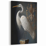 Elegant White Heron Wildlife Painting - Animal Canvas Wall Art for Home