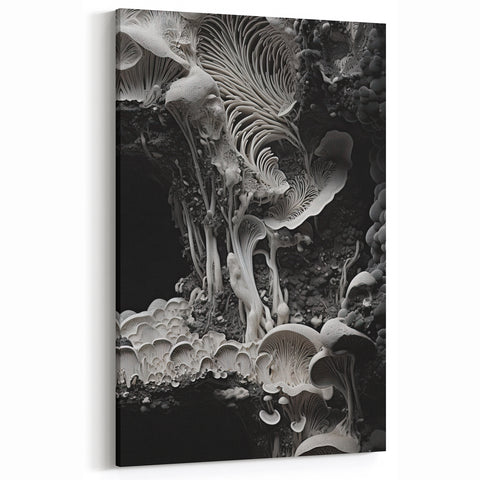 Monochrome Mushroom Macro Wall Art – Nature's Subtle Elegance