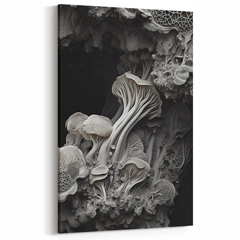 Intricate Mushroom Macro Wall Art – Organic Textures in Monochrome