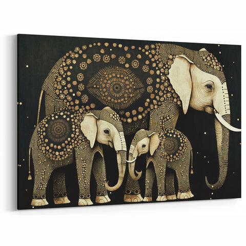 Golden Elephant Family - Wildlife Art Prints for Elegant Home Decor