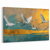 Cranes in Flight - Wildlife Painting Wall Art for Serene Home Decor