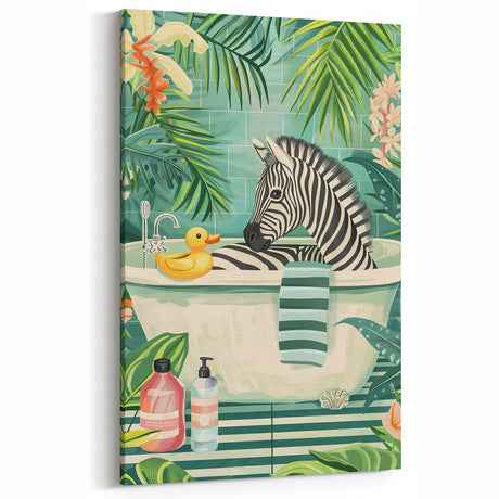 Tropical Zebra Bathroom Wall Art - Vibrant and Playful Bathroom Decor