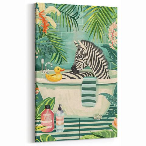 Tropical Zebra Bathroom Wall Art - Vibrant and Playful Bathroom Decor